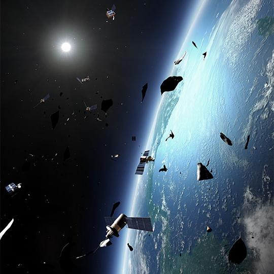 Debris in space, posing a risk to safe, sustainable use of low earth orbit (LEO)